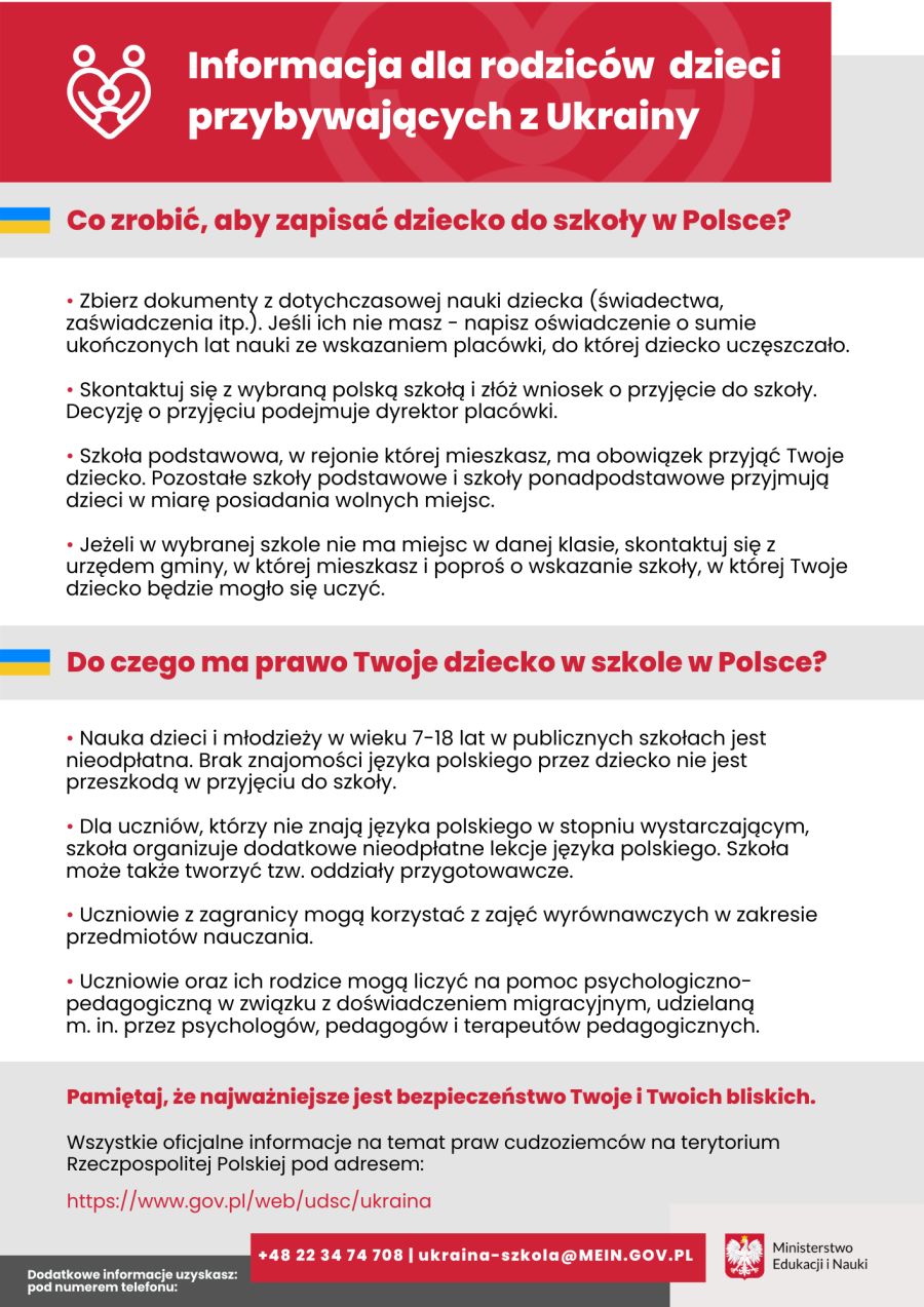 informacja dla rodzicow dzieci przybywajacych z ukrainy material w jezyku polskim